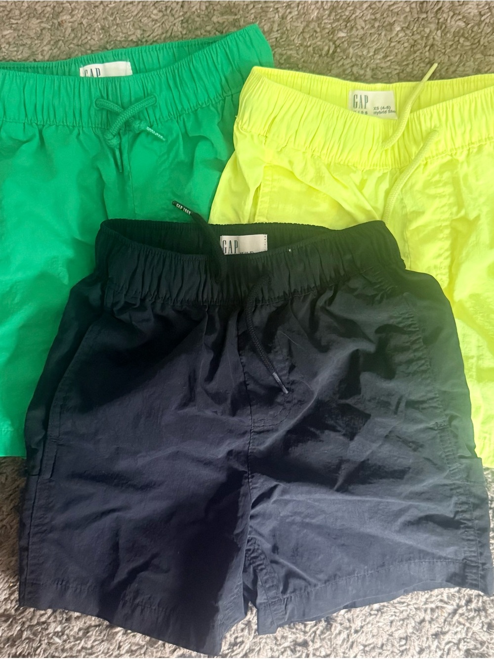 3 GAP Kids Boys Shorts in Black, Green & Neon Yellow size 4-5T